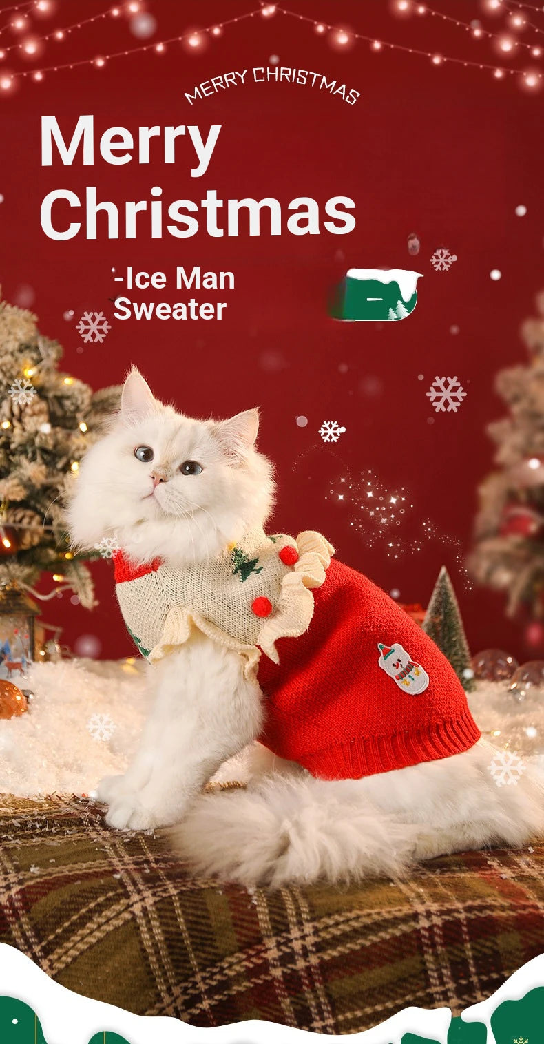 Cute Santa Claus Pet Sweater for Cats & Dogs – Cozy Christmas Outfit for Winter Fun