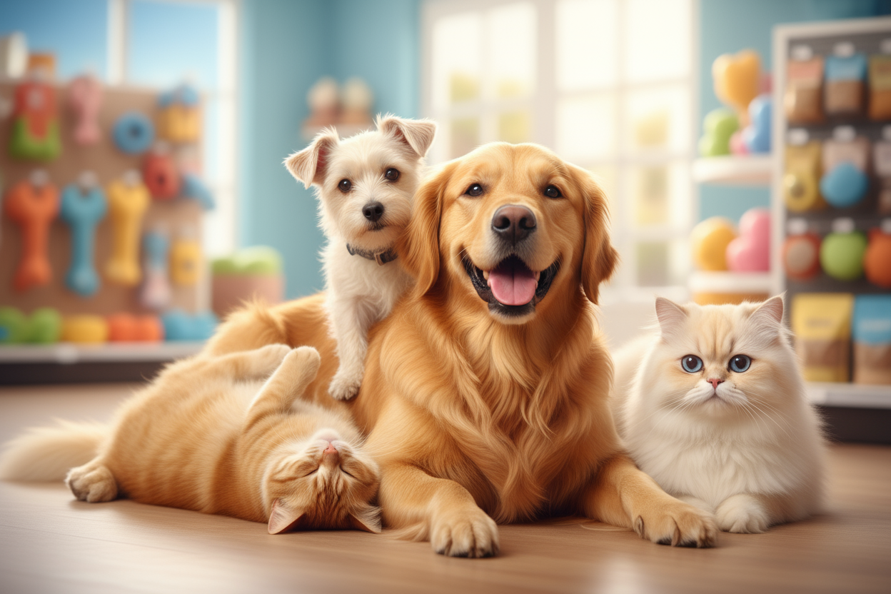create a banner for a pet store with animals maily cats and dogs no words